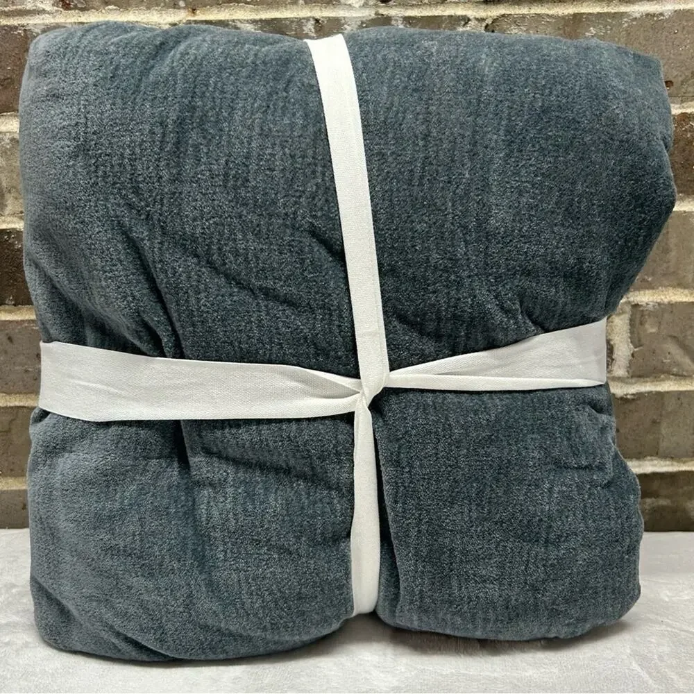 Pottery Barn Cozy Cloud Duvet Cover Steel Blue Bedding Full / Queen Buttons NEW